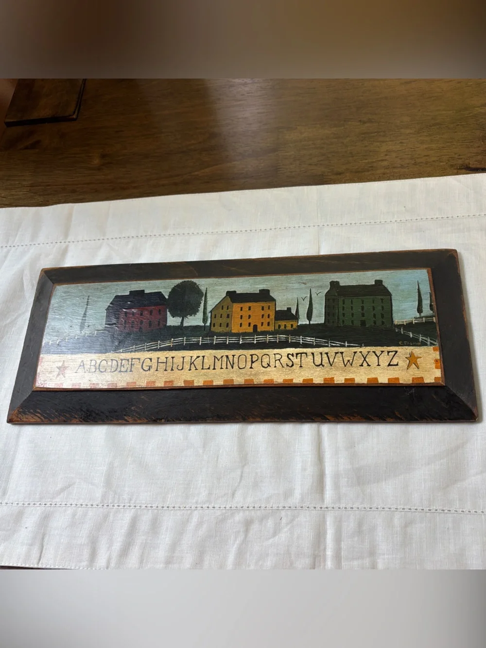 Vintage Wooden C.Palmer Signed Countryside Alphabet Art Primitive Folk Art